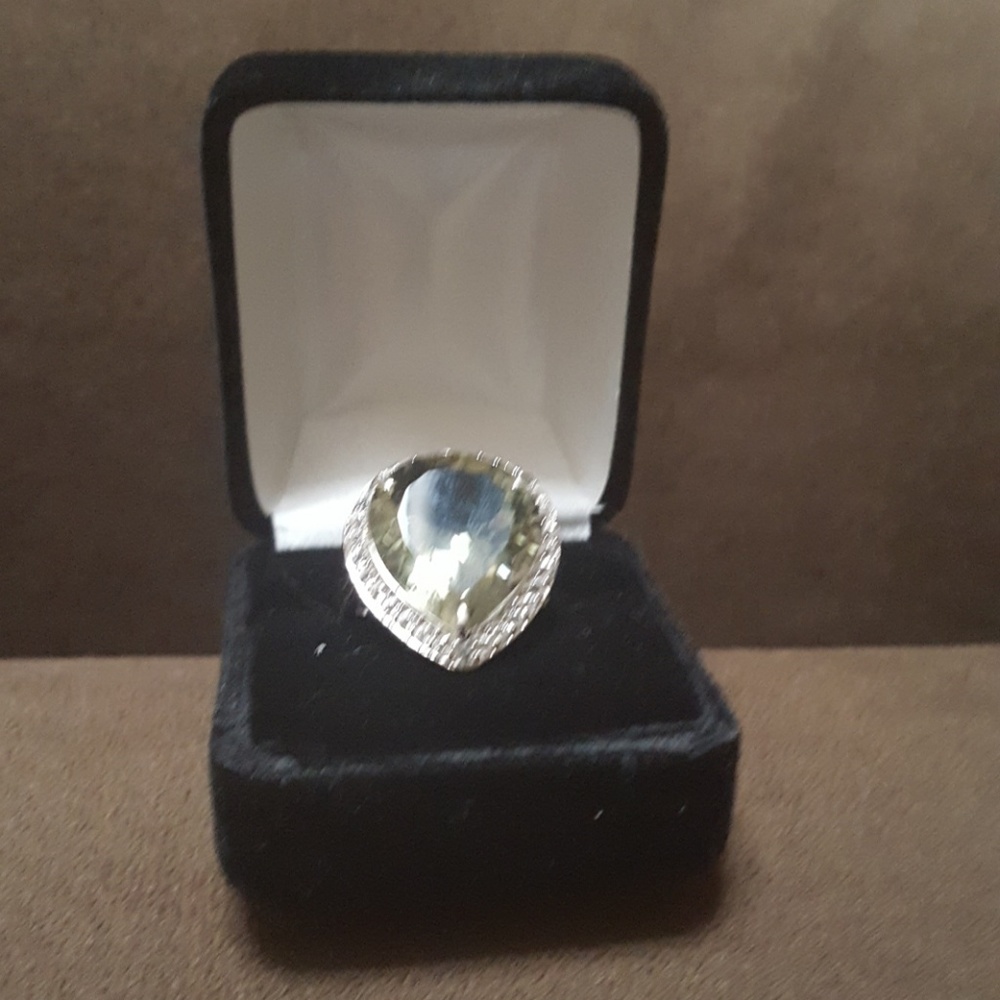 Platinum 16+ Ct Praisolite and Zircon Ring (Sz 8)